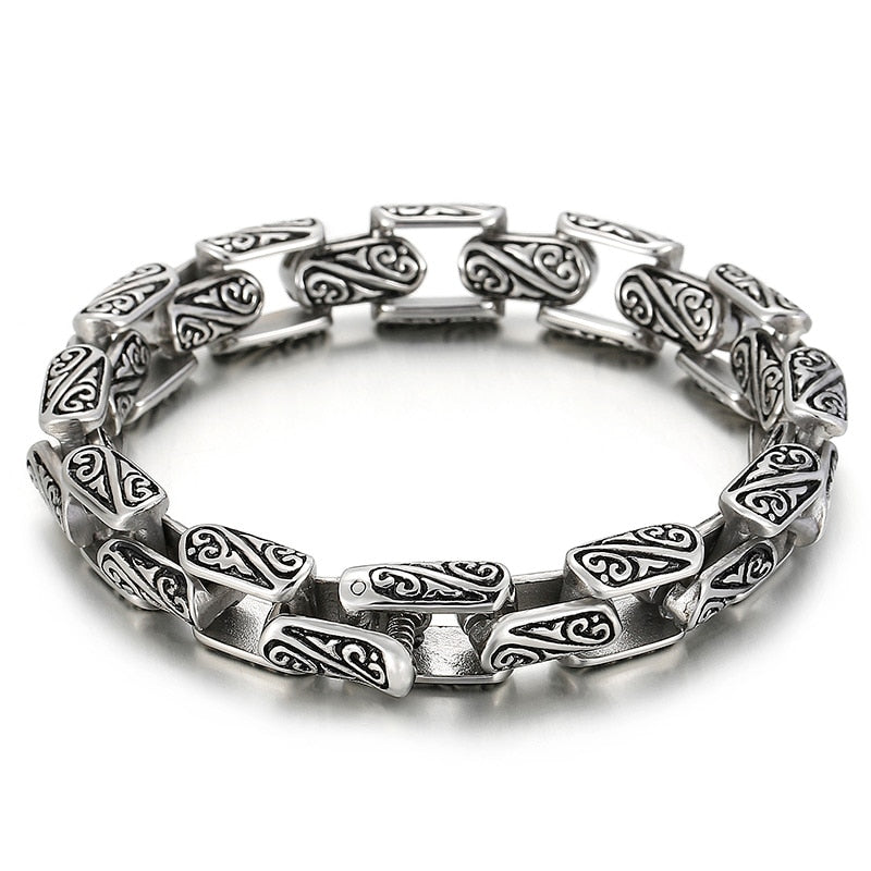 Trendy Charm Bangle Men Stainless Steel Bracelet Link Chain Punk Rock Fashion Carving  Jewelry