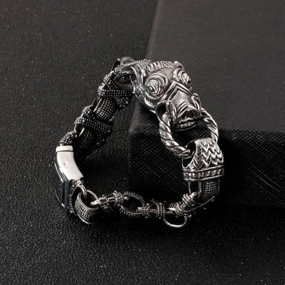 Vintage Box Chain Bracelet Men Black Stainless Steel Viking Charms Men's Bracelets Fashion Jewelry