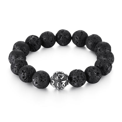 Vingtage Beads Bracelet Men Tiger Eye Charm 10mm 12mm Black Natural Lava Stone Bead Bracelet Mens 2020 Fashion Jewelry