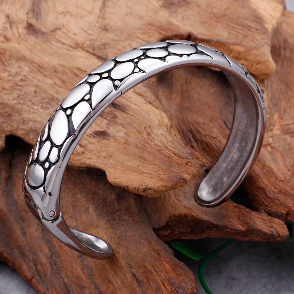 Retro Bangle Men Wide Stainless Steel Opening Cuff Bangles Male Fashion Jewelry