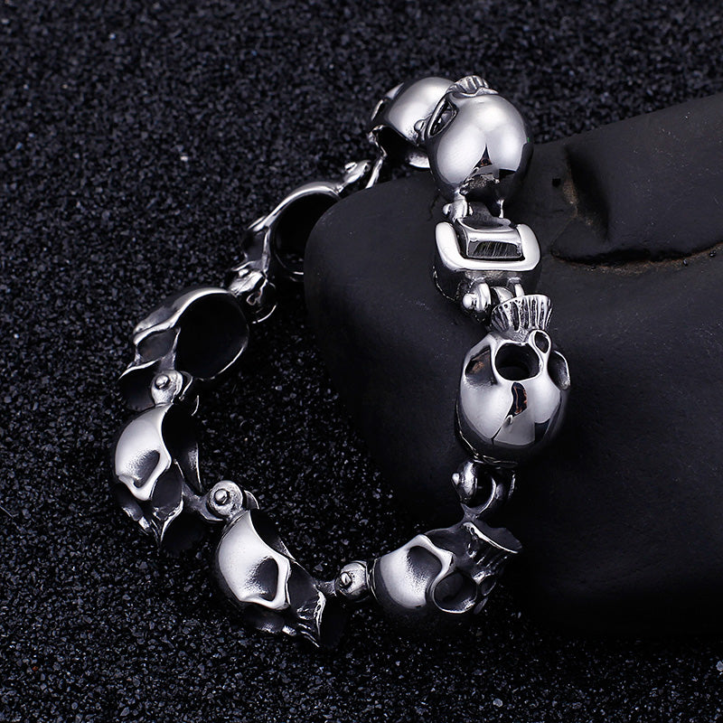 Heavy Metal High-Detail Skull Chain Bracelet