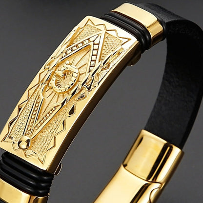 The Big G Illuminati Gold and Leather Cuff Bracelet