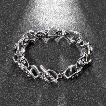 Retro Skull Chain Matte Black Men Bracelet Stainless Steel Long Big Wrist Band Fashion Jewelry