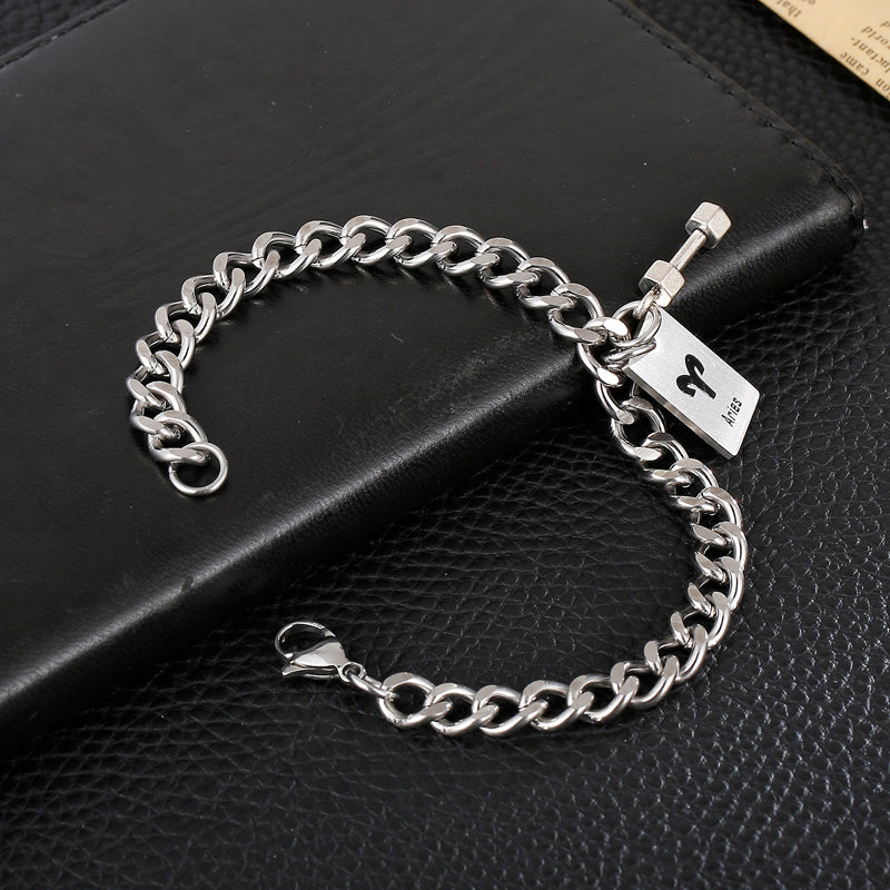 Aries Constellation and Weight Charm Curb Link Chain Bracelet