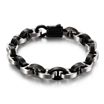 Round Charm Bangle Bracelet Men Stainless Steel Black Link Chain Punk Fashion Jewelry