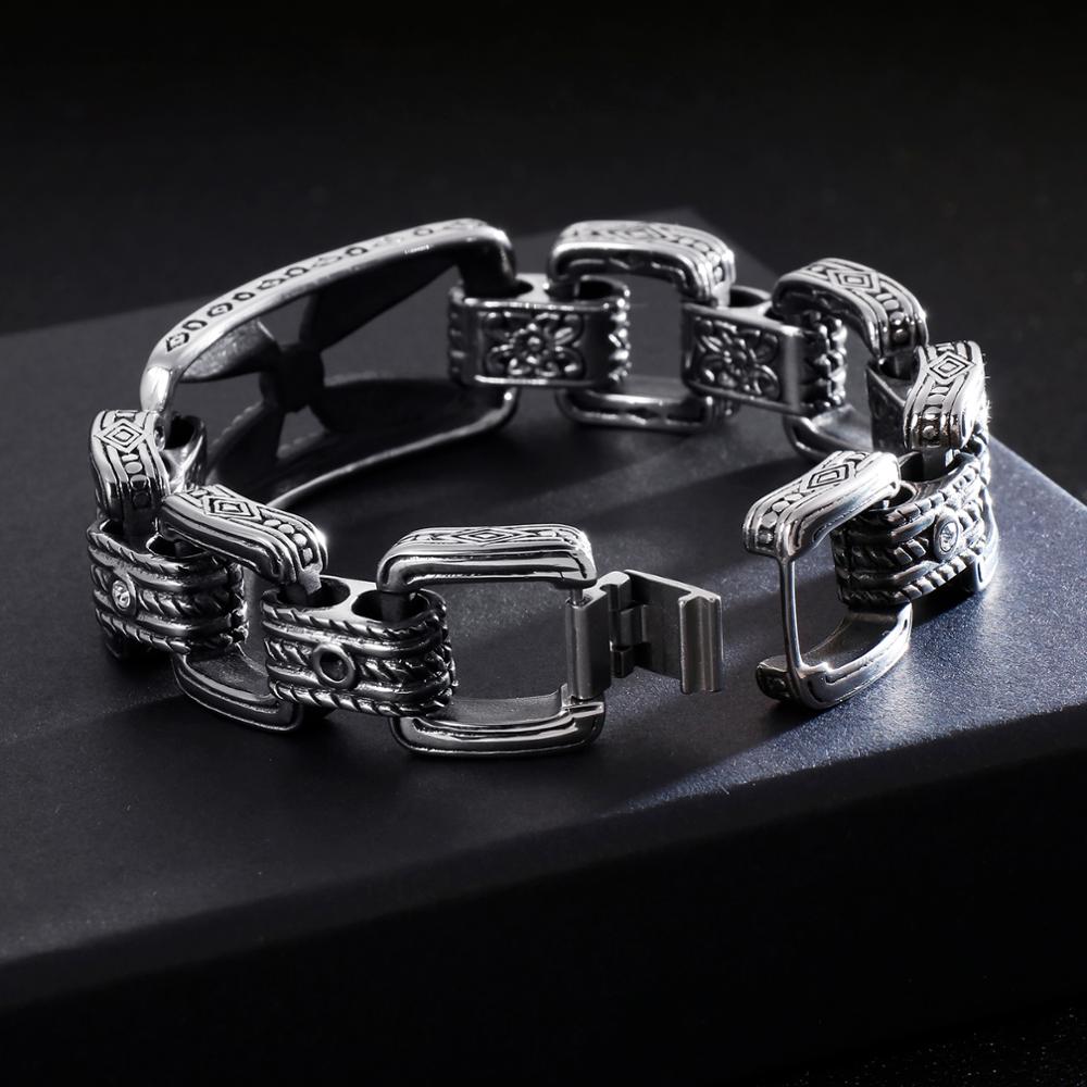 Viking Bracelet Punk Men Cross Bead Vintage Black Stainless Steel Link Charm Male Bracelets Bangle Fashion Jewelry
