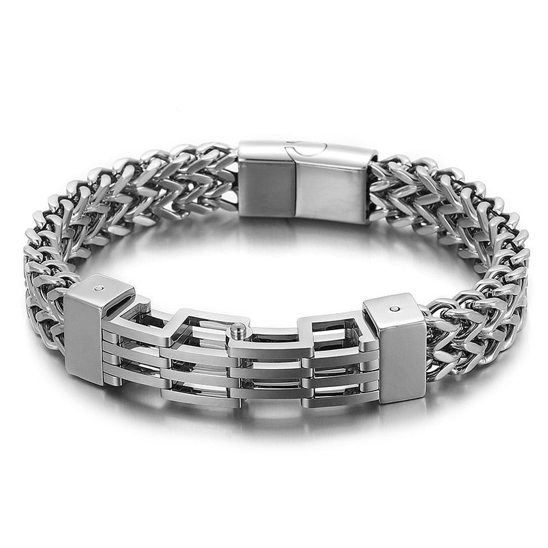 Staggered Slat Geometric Modern Chain Mesh Bracelet