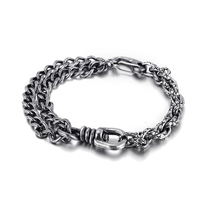 Retro Link Chain Punk Men Bracelet Matte Black Stainless Steel Double Chains Rock Trendy Party Jewelry
