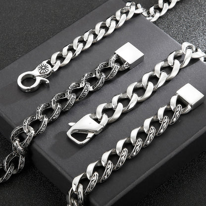 Men Geometric Pattern Wave Black Jewelry Carving Shiny Design Fashion Traditional Retro Punk Bracelet