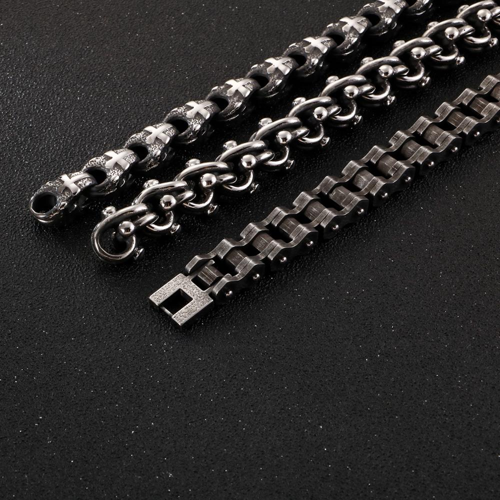 Wide Cross Link Bicycle Chain Bracelet Men Black Stainless Steel Bead Charm Chain Custom Design Bracelets Jewelry