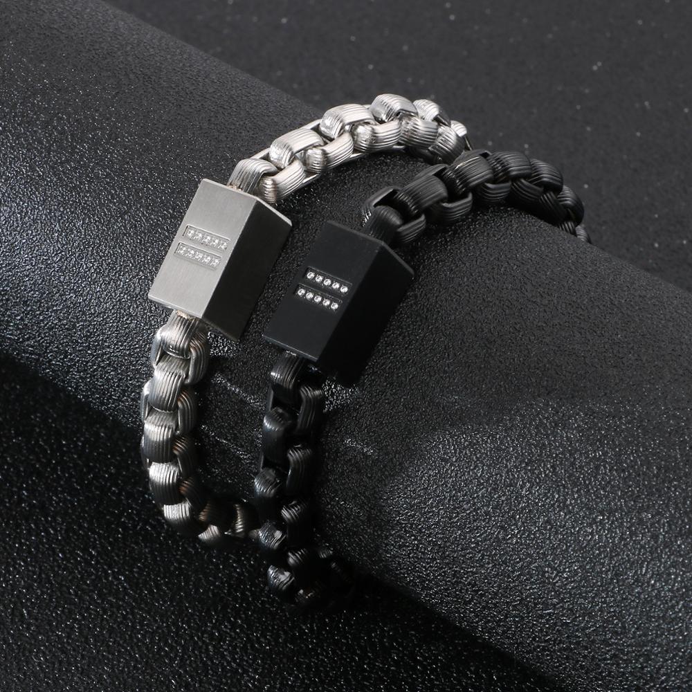 Retro Beaded Hip Hop Bracelet Men Black Stainless Steel Zircon Bracelets Male Jewelry