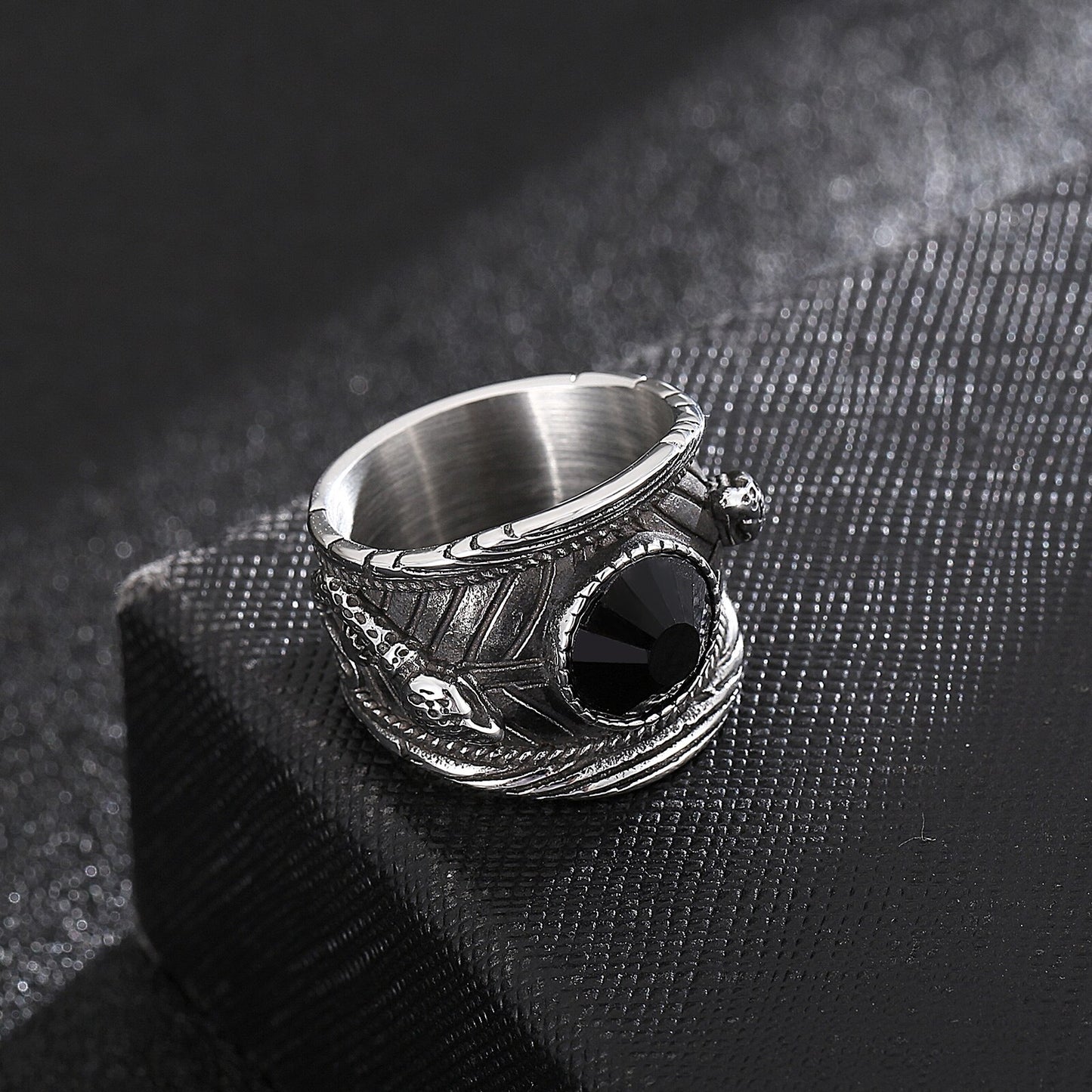 Black Crystal Stone Charm Ring