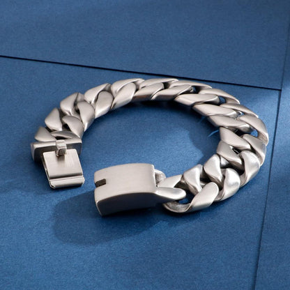 Silver Color Matte Steel Bracelet for Men Wide Cuban Link Chain Punk Hip Hop Bracelets Bangles Fashion Jewelry Mens Gift