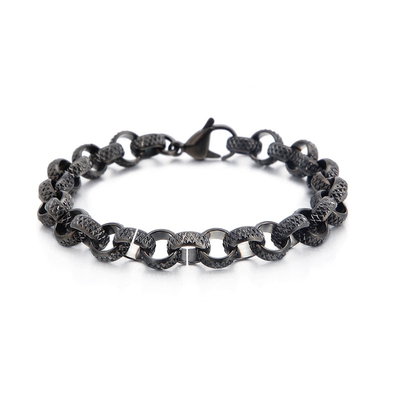 Men Cool Round Bracelet Black Stainless Steel Link Chain Friendship Bracelets Fashion Jewelry