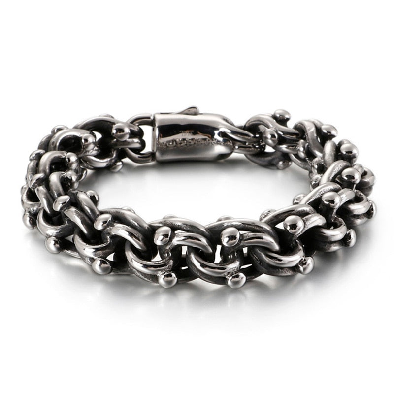 Wide Cross Link Bicycle Chain Bracelet Men Black Stainless Steel Bead Charm Chain Custom Design Bracelets Jewelry