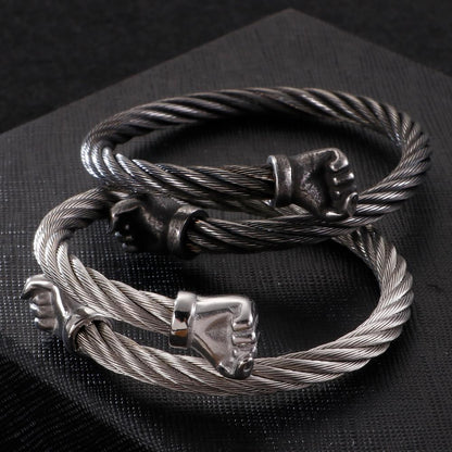 Closed Fists Modern Minimalist Woven Steel Bangle Bracelet