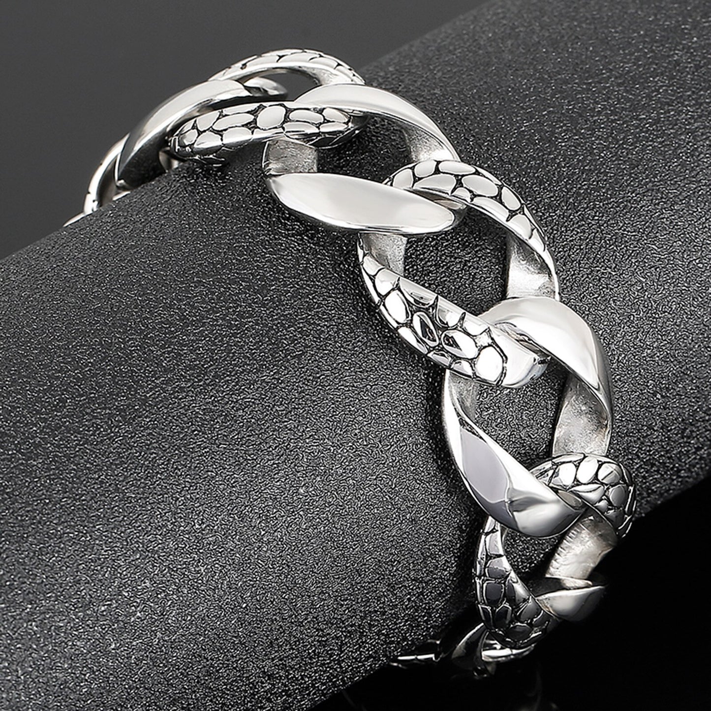 Snake Scale Engraved Coil Link Bracelet