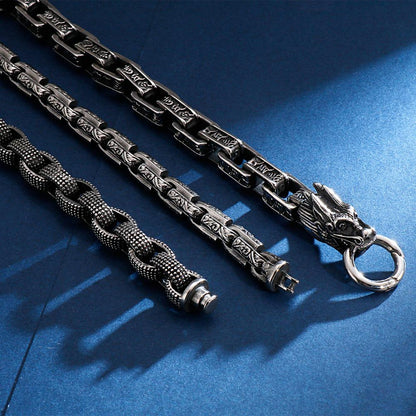 Vintage Dragon Bead Link Chain Bracelet Black Square Cubic Stainless Steel Charms Punk Men Bracelets Male Jewelry