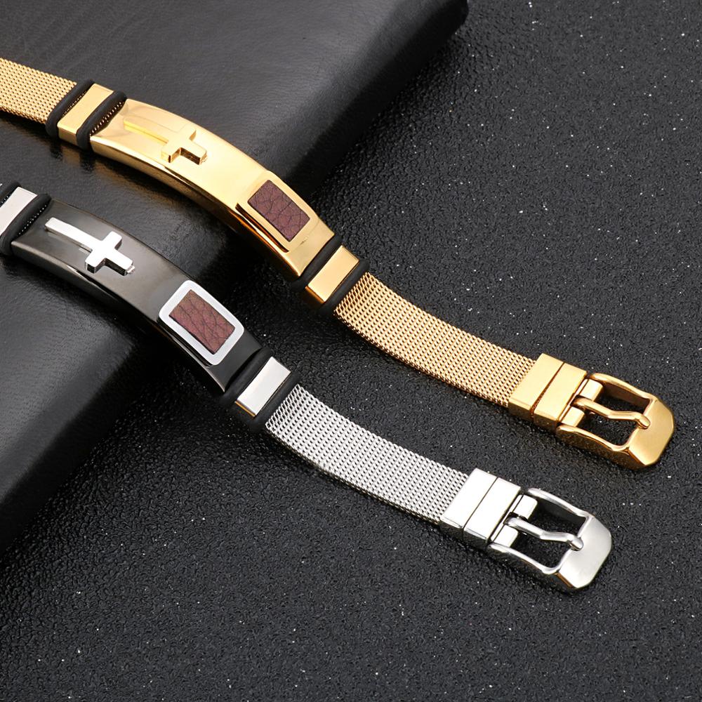 Cross and Leather Watch Band Bracelet