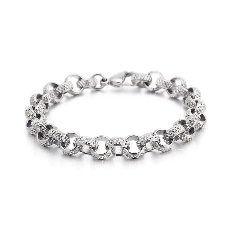 Men Cool Round Bracelet Black Stainless Steel Link Chain Friendship Bracelets Fashion Jewelry