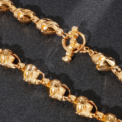 Golden Gothic Scrollwork Bar-Closure Skull Necklace