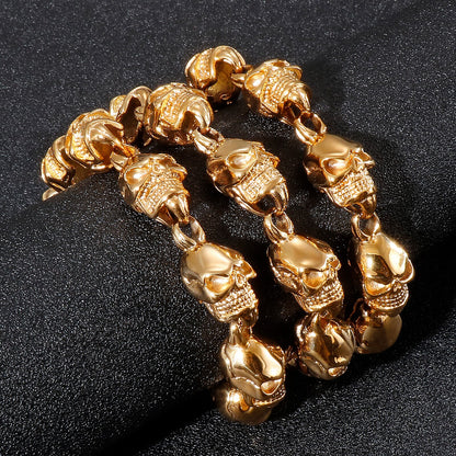 Golden Gothic Scrollwork Bar-Closure Skull Necklace