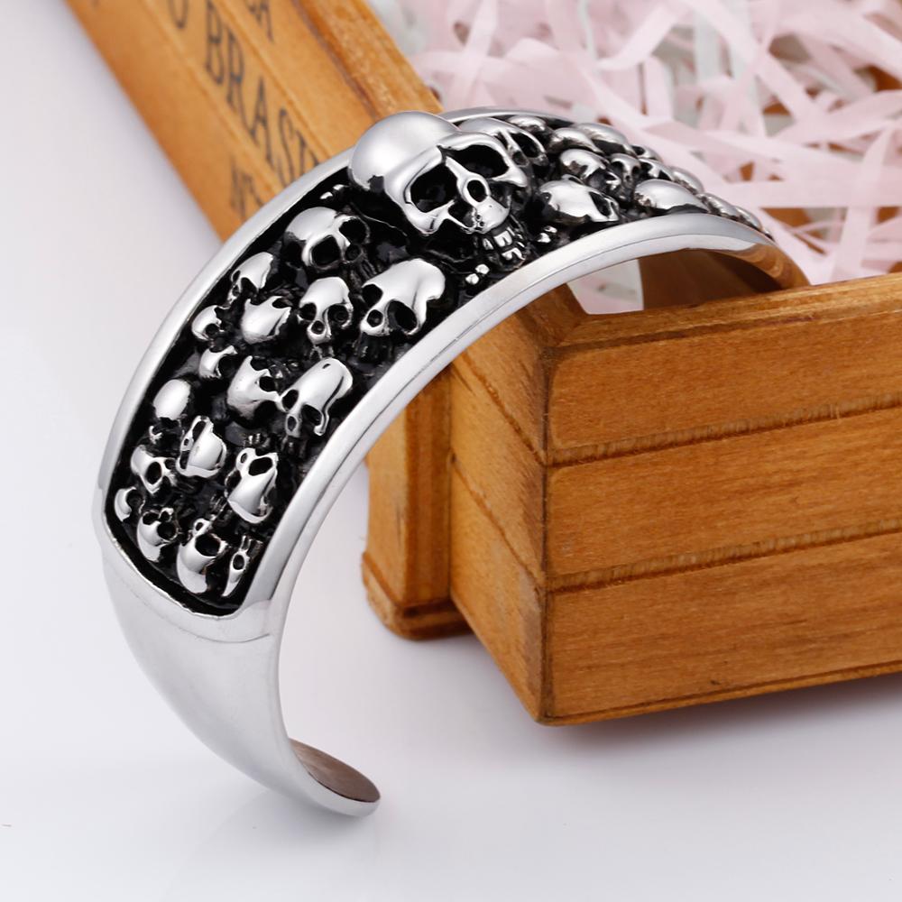 Open Bangle Charm for Men Skull Head Hiphop Stainless Steel Men Bracelets Bangles Classic Retro Style Rock Jewelry