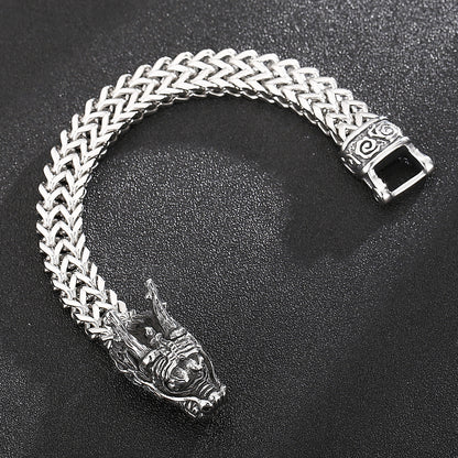 High Detail Dragon Head Oroboros Bite Clasp Double Strand Bracelet