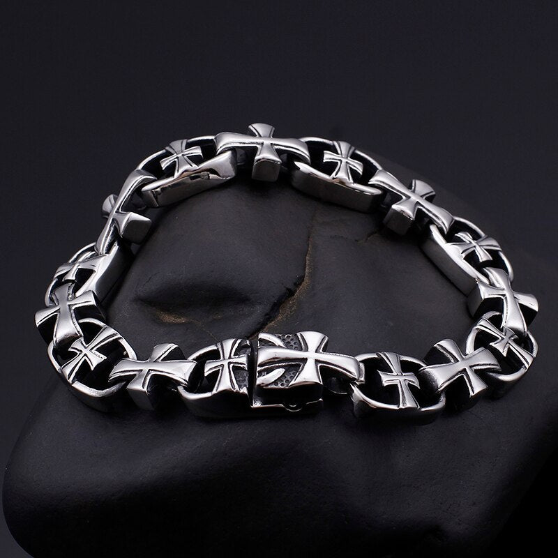 Maletese Cross Steel Cross Chain Bracelet