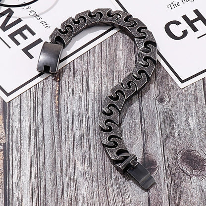 Retro Viking Cuban Chain Design Men Bracelet Vintage Black Stainless Steel Punk Link Chain Male Wristband Jewelry