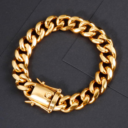 Designer Quality High Polish Push Tab Cuban Chain Bracelet