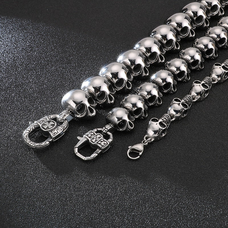 Skull Head Stainless Steel Bracelet Vintage Punk Skeleton Gothic Style Biker Charm Men Bracelets Bangles Jewelry