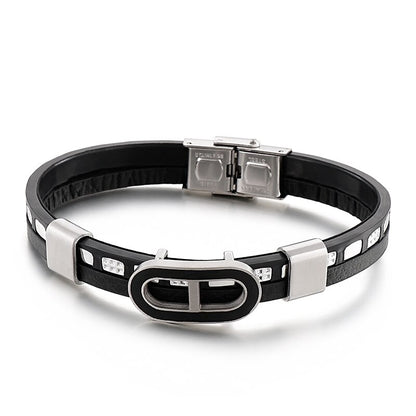Cyberpunk Leather and Steel Tab Closure Bracelet