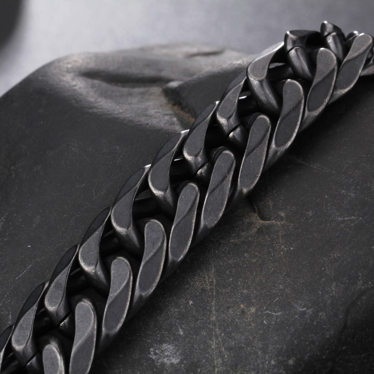 Retro Black Bracelet Men Cuban Stainless Steel Chain Wide Bracelets Male Fashion Jewelry