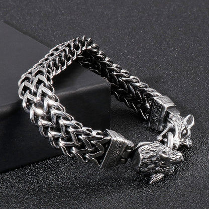 Punk Wolf Head Matte Black Stainless Steel Mesh Link Chain Men's Friendship Animal Bracelets Jewelry