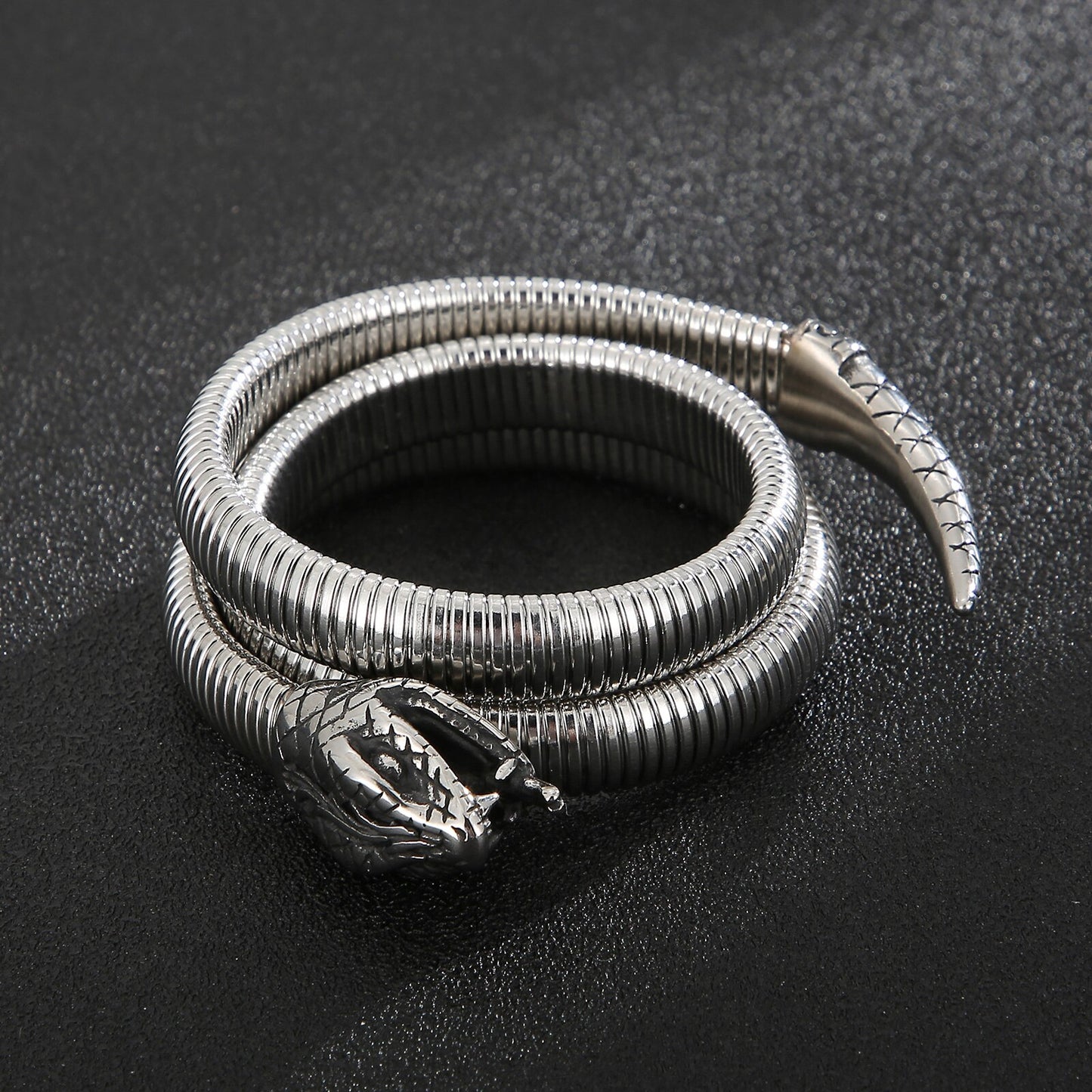 Snake Head Chain Men Cuff Bangle Stainless Steel Punk Animal Gothic Style Male Bracelet Retro Jewelry
