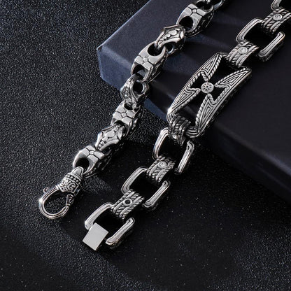Viking Bracelet Punk Men Cross Bead Vintage Black Stainless Steel Link Charm Male Bracelets Bangle Fashion Jewelry