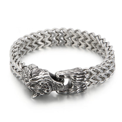 Wolf Head Animal Punk Men Bracelet Viking Retro Stainless Steel Wristband Charm Trendy Mesh Chain Bangle Jewelry