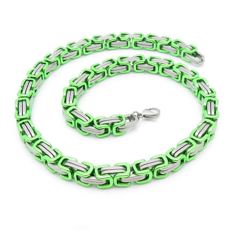 7 Rainbow Color Tone Byzantine Chain Stainless Steel Necklace