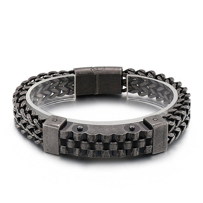 Punk Watch Band Men Bracelet High Quality Stainless Steel Charm Mesh Chain Heavy Wristband Bangles Jewelry