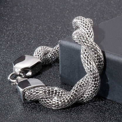 Snake Double Link Chain Stainless Steel Braided Bracelet