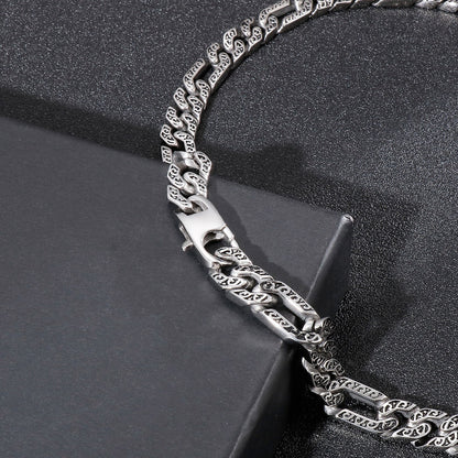 Long Rough-Hammered Figaro Link Chain Necklace