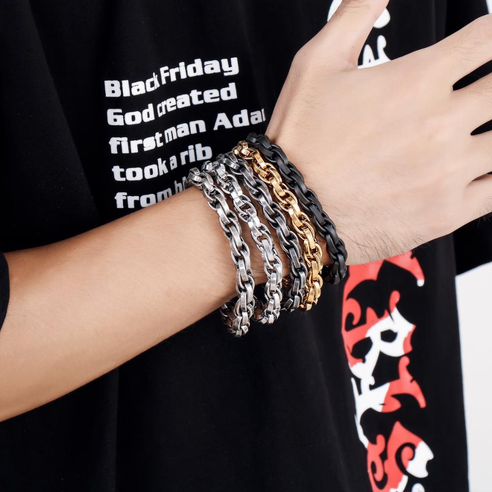 Retro Link Chain Men Bracelet Vintage Stainless Steel Black Bracelets Punk Man Friends Gift Jewelry