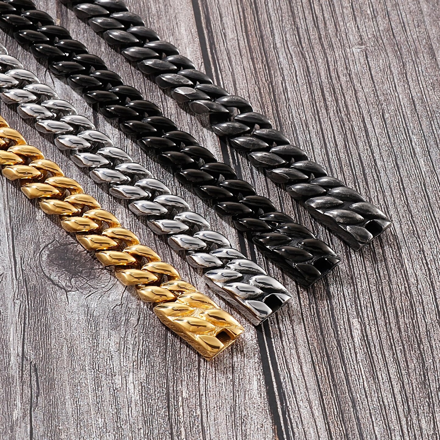 Viking Curb Cuban Chain Wide Bracelet Men Gold Black Stainless Steel Punk Style Heavy Trendy Jewelry