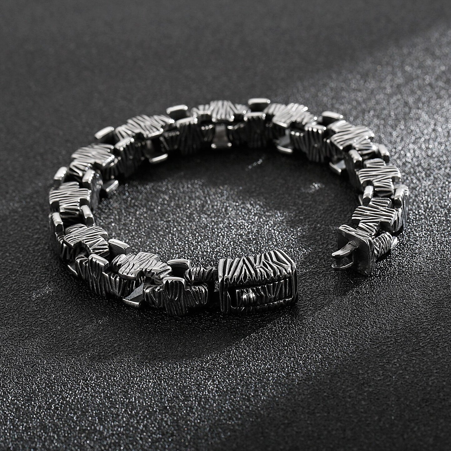 Rectangle Square Geometry Link Chain Bracelet Black Stainless Steel Punk Personality Men Jewelry