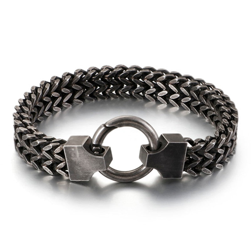 Mesh Link Chain Gothic Bracelet Men Black Blue Stainless Steel Punk Viking Biker Cuff Bracelets Jewelry