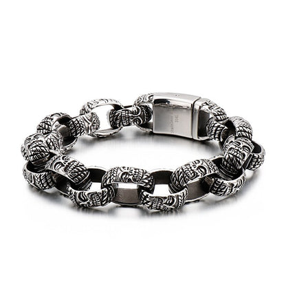 Religious Buddha Beads Link Chain Bracelet Men Retro Viking Punk Stainless Steel bracelets Male Jewelry