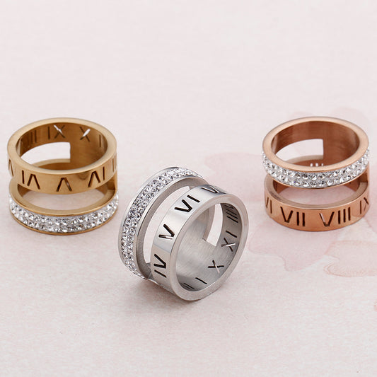 Numerals Steel and Diamond Layering Ring