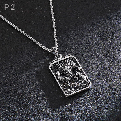 Eastern Dragons of the Winds Dog Tag Pendant Necklace