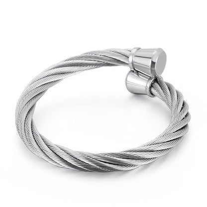 Rope-Woven Steel Minimalist Bangle Bracelet